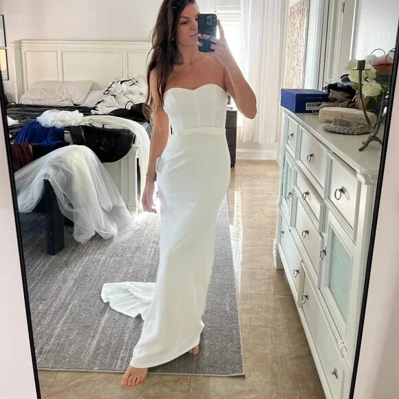 Lulus Momentous Romance White Strapless Bow Mermaid Maxi Dress - Size S - Picture 3 of 6